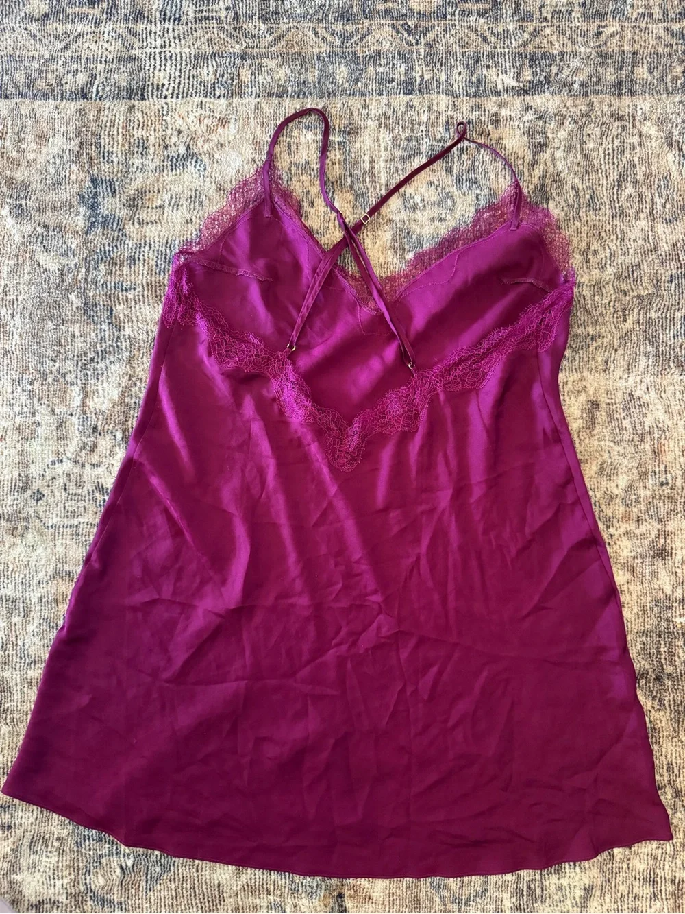 Victoria's Secret Magenta Lace-Trim Slip Chemise